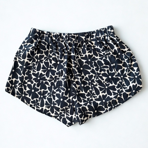 KITTY AND VIBE Floral Black and Cream Women's Linen Shorts - Picture 2 of 6